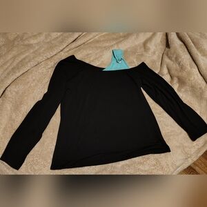 SHEIN Black Off-Shoulder Blouse with Blue Accent